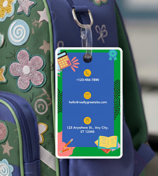 Kids Bag Tags | Designer ID Cards for Kids | Green and Yellow