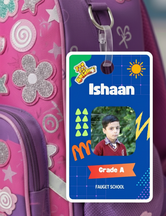 Kids Bag Tags | Designer ID Cards for Kids | Blue and Green