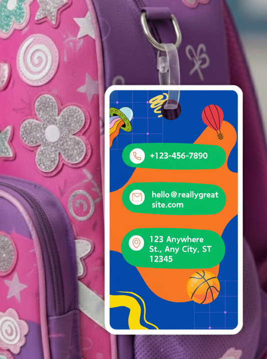 Kids Bag Tags | Designer ID Cards for Kids | Blue and Green