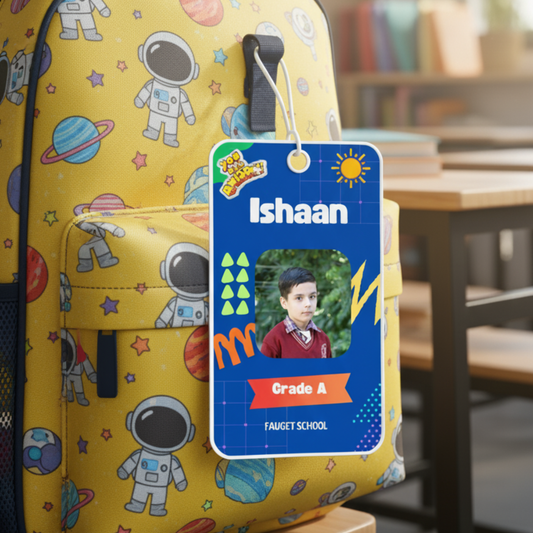 Kids Bag Tags | Designer ID Cards for Kids | Blue and Green