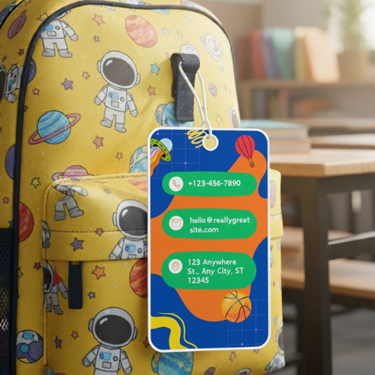 Kids Bag Tags | Designer ID Cards for Kids | Blue and Green