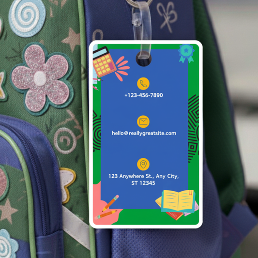 Kids Bag Tags | Designer ID Cards for Kids | Green and Yellow